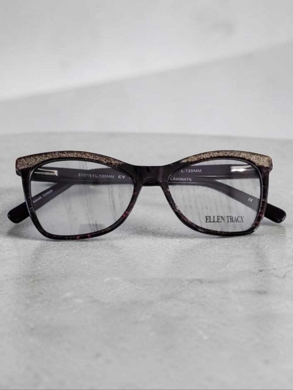 New Ellen Tracy Lucerne Women's Glasses in Gold and Purple Laminate. 51/15/135.